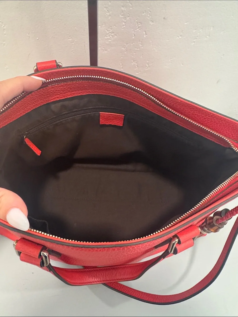 Gucci Bamboo pebbled leather dome with Shoulder Strap